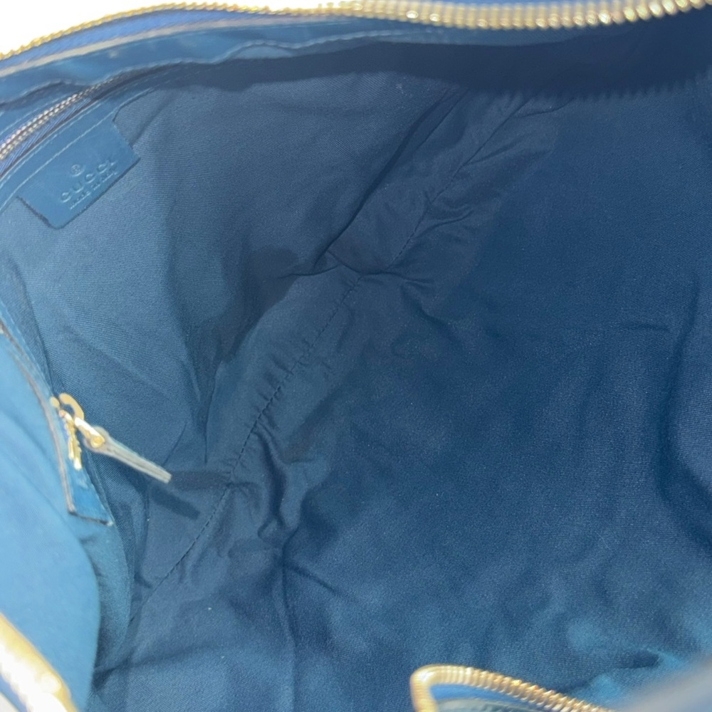 GUCCI Blue Patent Leather Horsebit Glam Hobo Tote Shoulder Bag Made in Italy - Picture 14 of 17